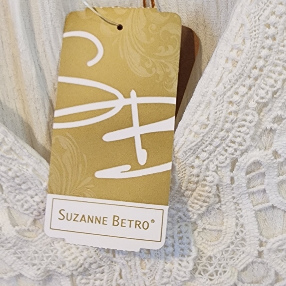 Suzanne Betro Tunic Blouse Cream White Medium NWT Crochet Lace Boho Bell Sleeve - Picture 13 of 16